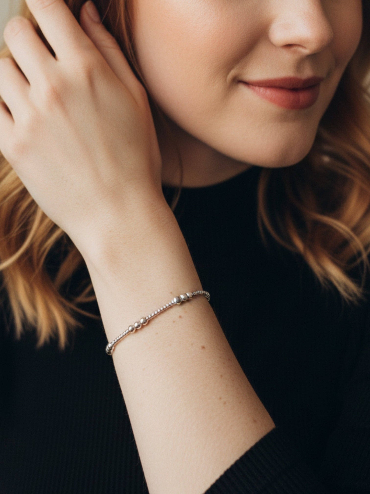 Trio Silver Beaded Stretch Bracelet - Smooth