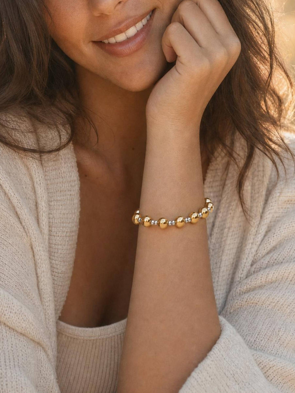 Gold Mixed Metals Beaded Duo Stretch Bracelet