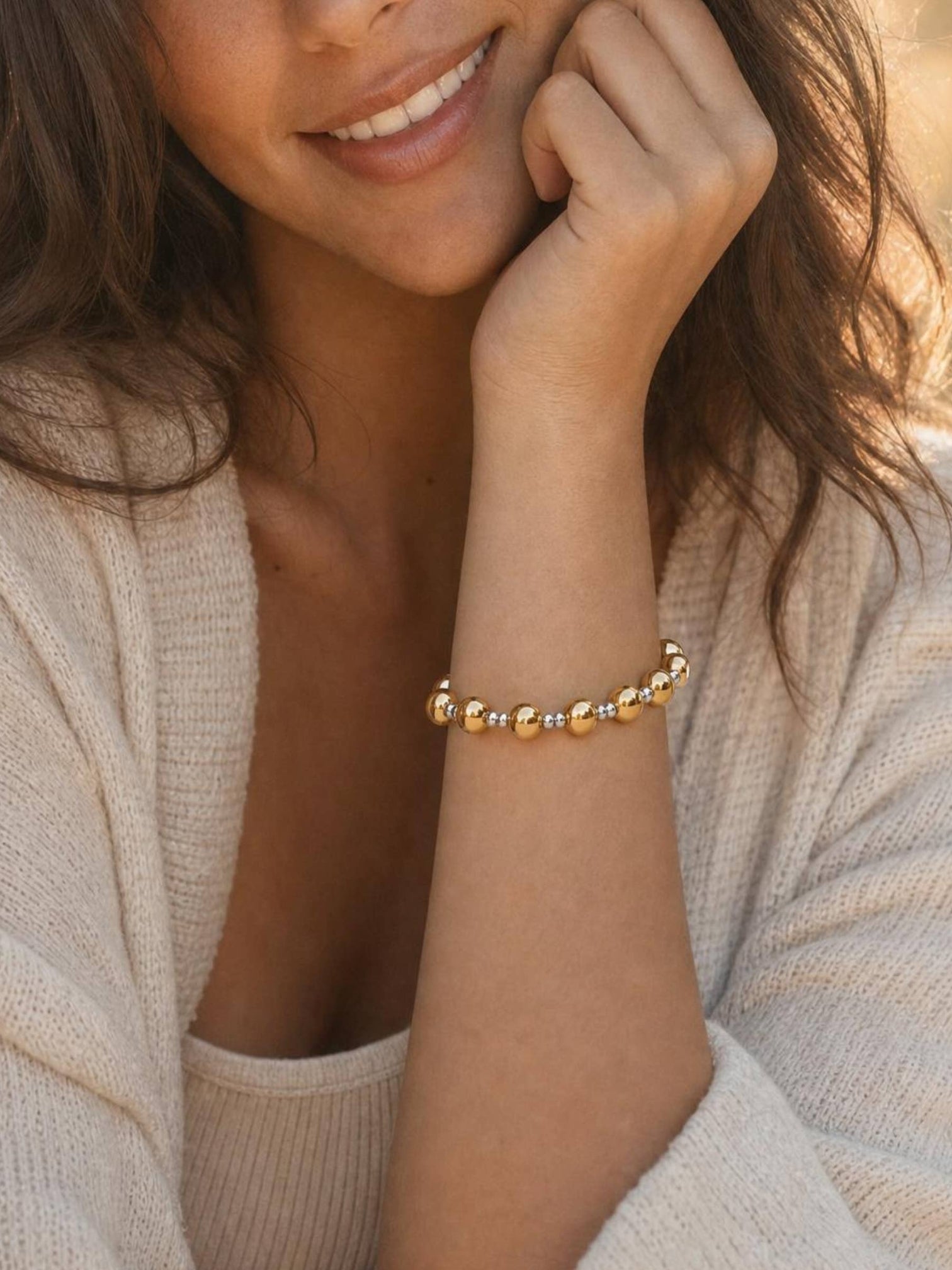 Gold Mixed Metals Beaded Duo Stretch Bracelet
