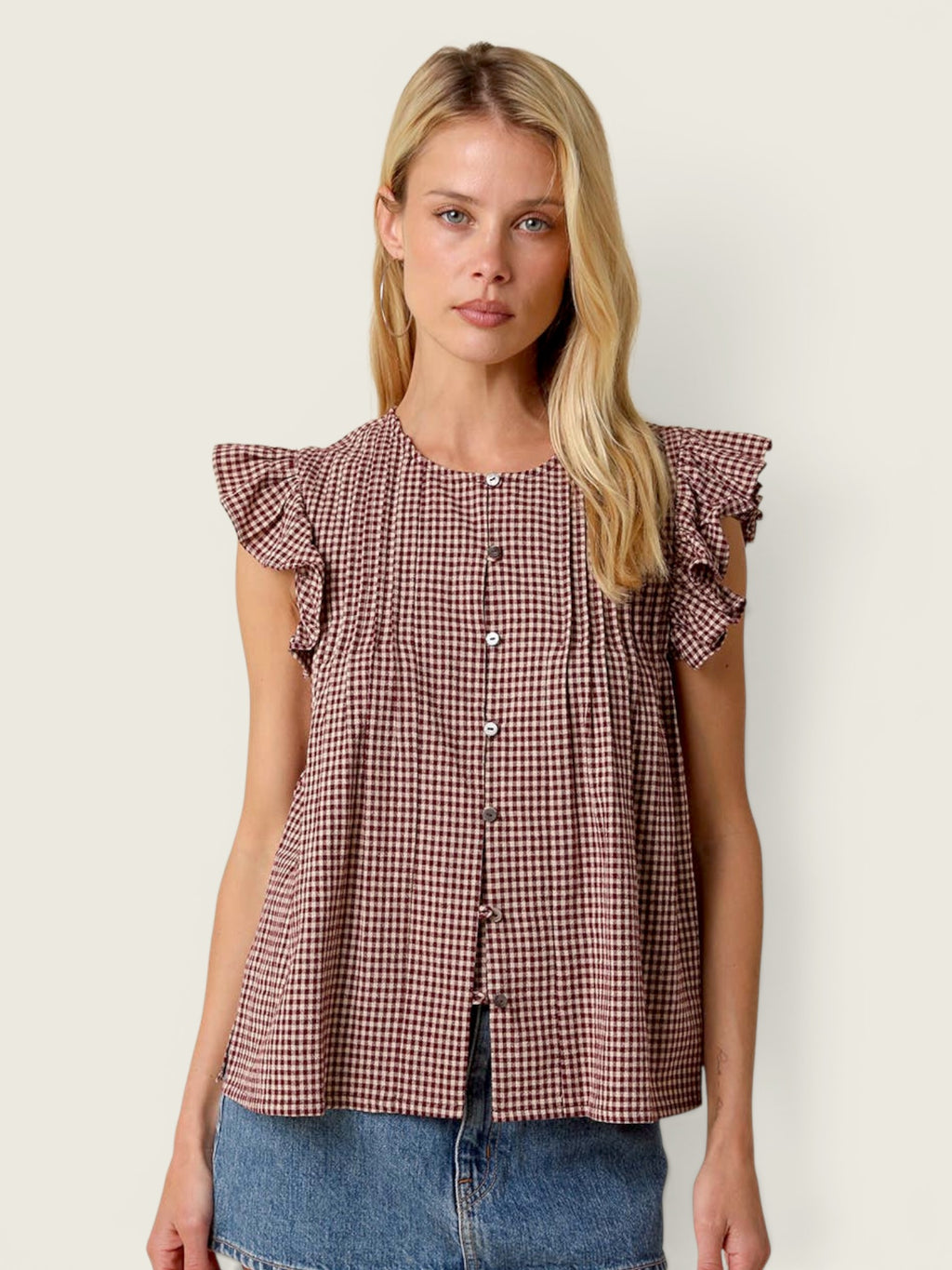 Clara Ruffle Sleeve Gingham Top