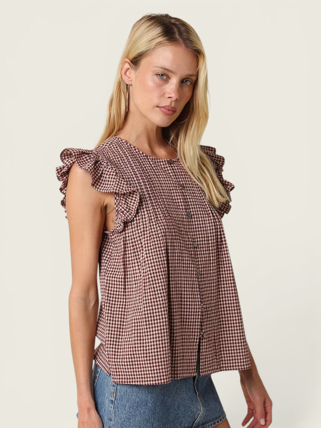 Clara Ruffle Sleeve Gingham Top