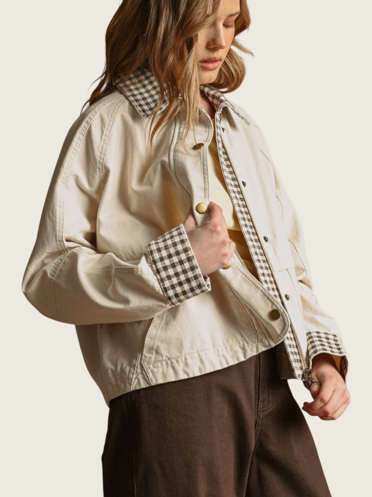 Gingham Collared Twill Jacket