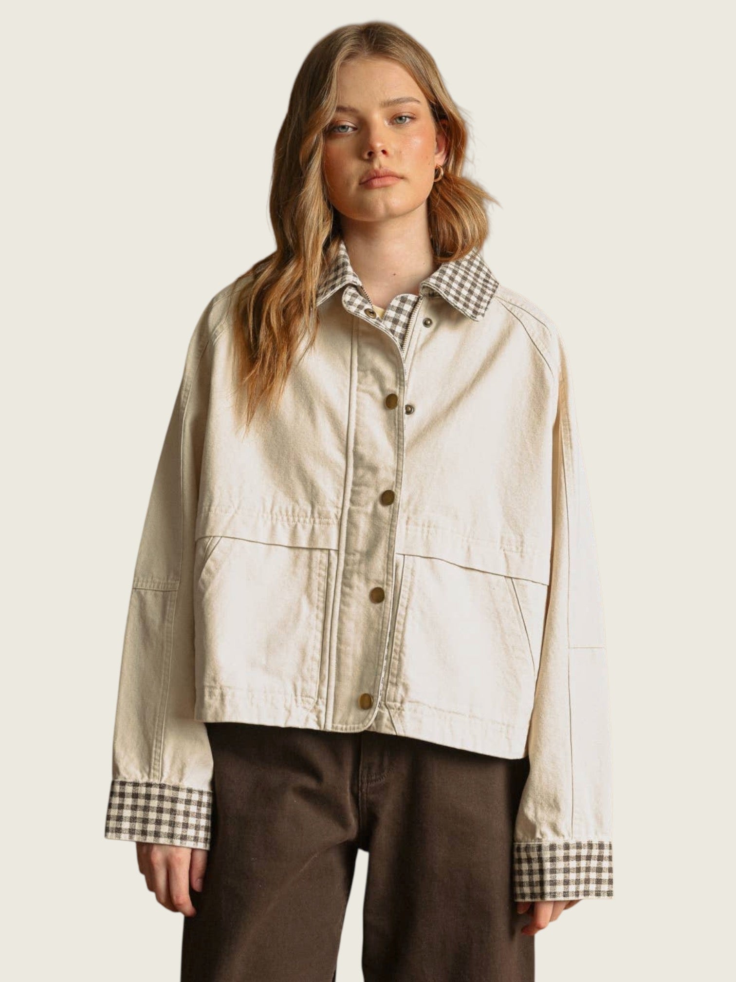 Gingham Collared Twill Jacket