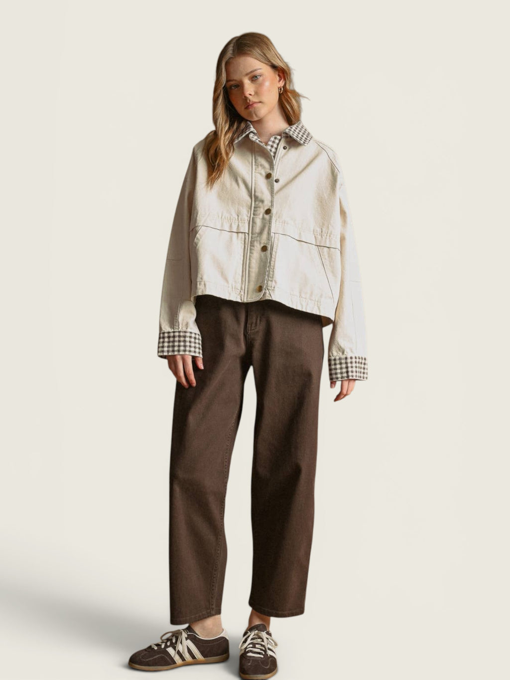 Gingham Collared Twill Jacket