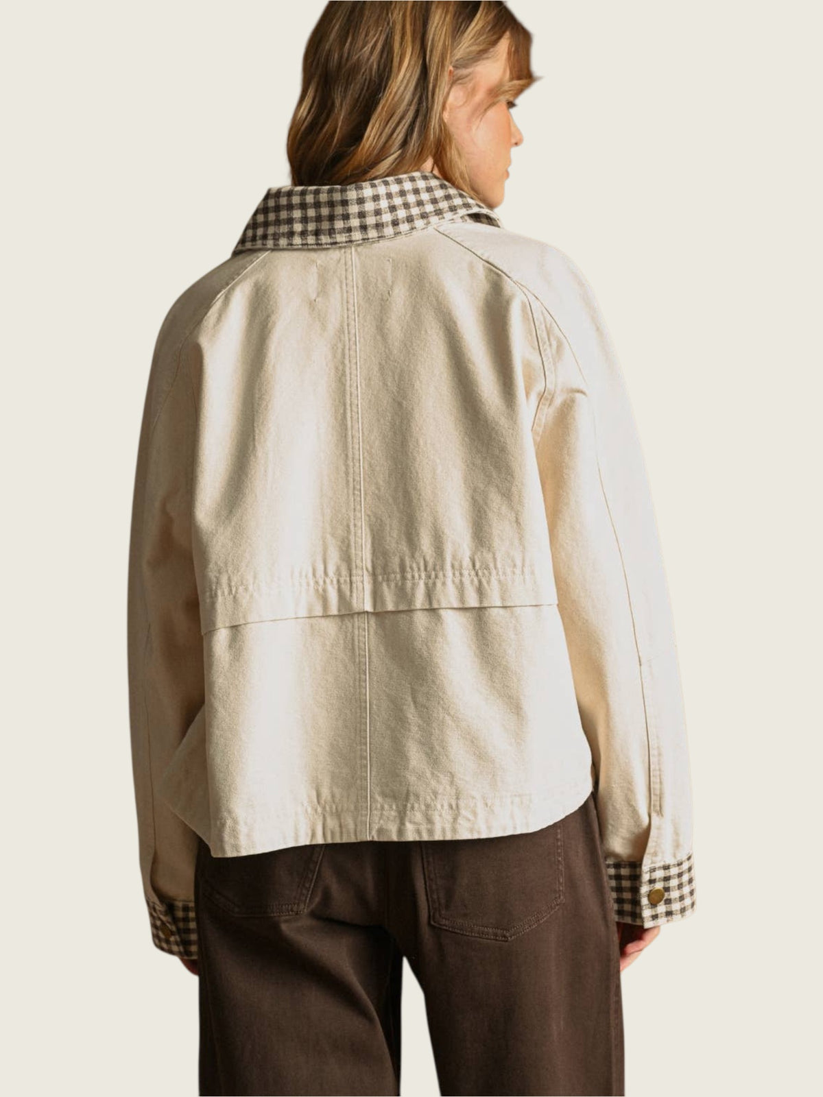 Gingham Collared Twill Jacket