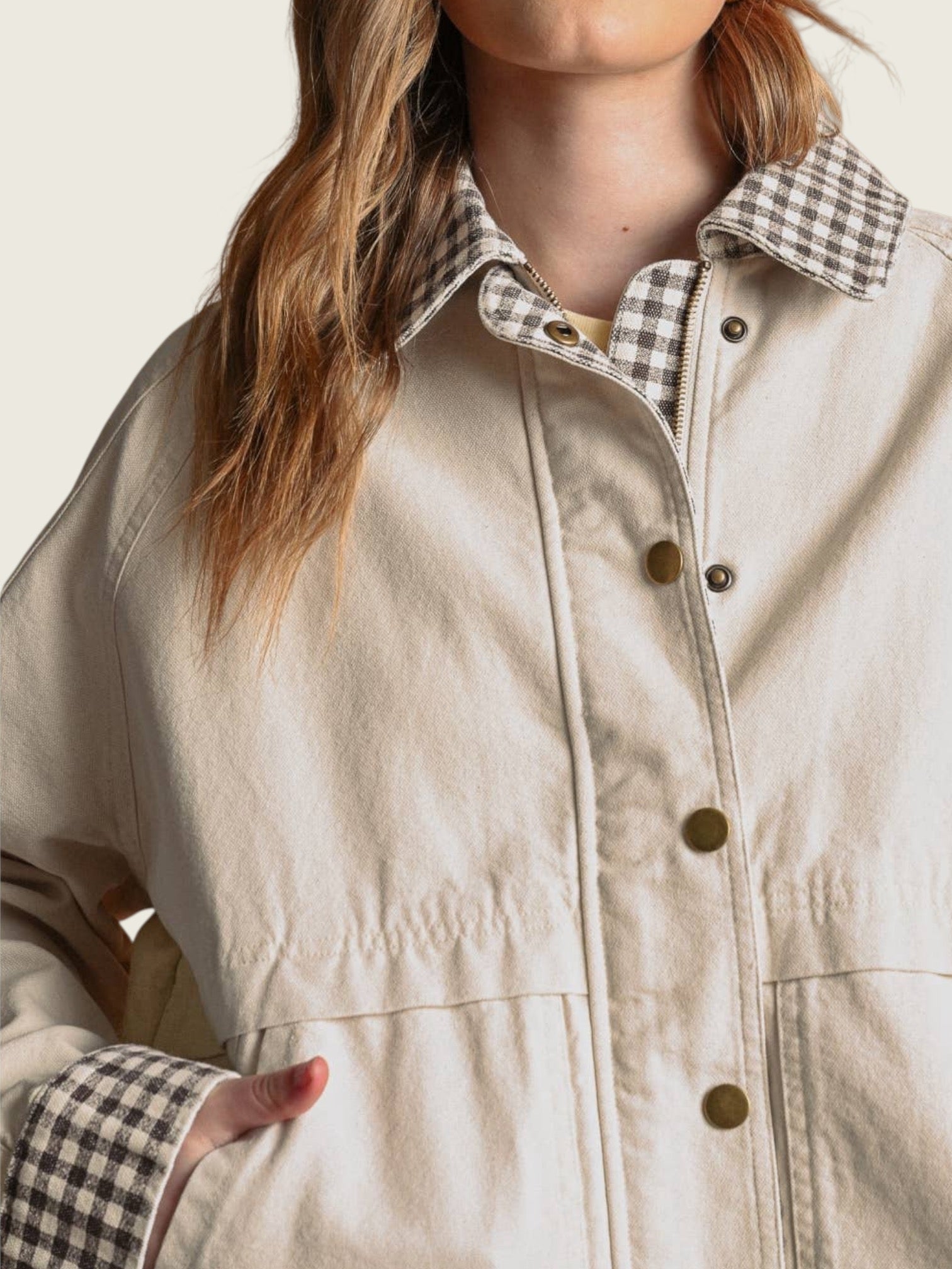 Gingham Collared Twill Jacket