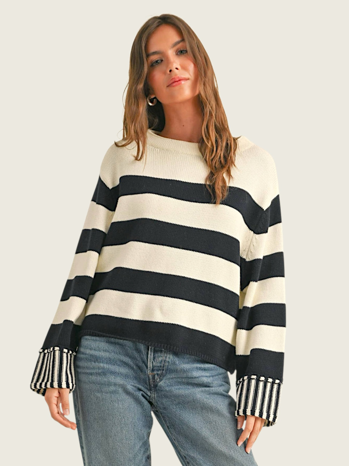 Mixed Stripe Sweater Top