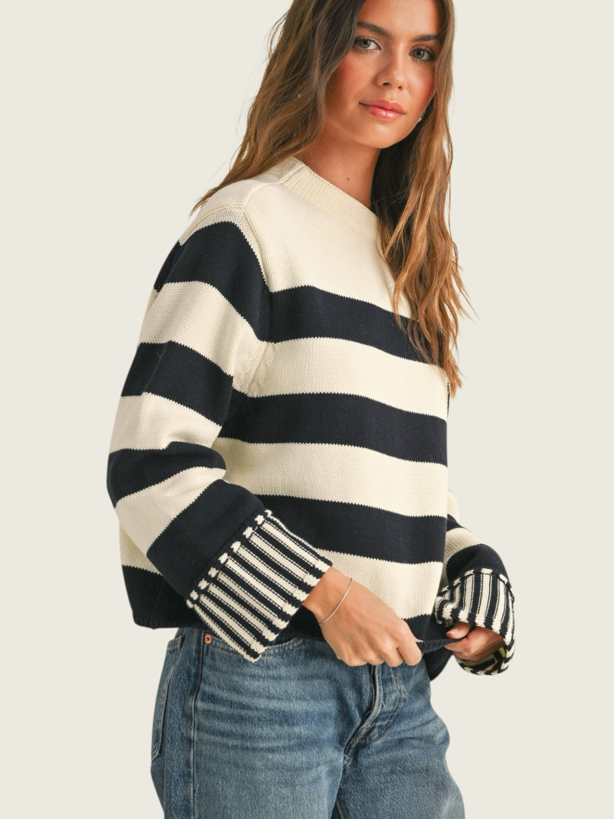 Mixed Stripe Sweater Top