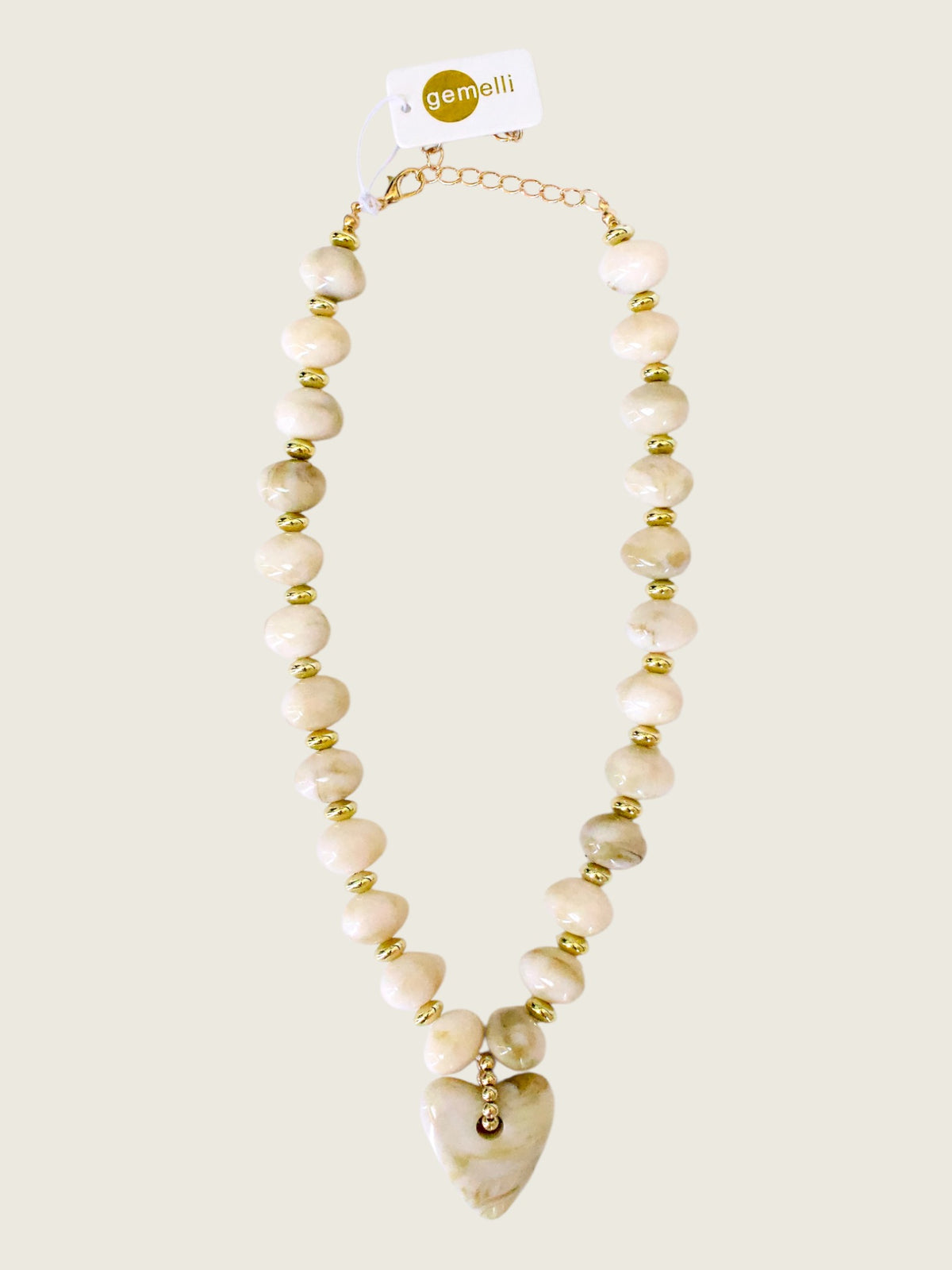 Athens Cream Beaded Necklace with Heart Charm