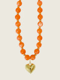 Lucas Beaded Necklace with Gold Heart Pendant - Orange