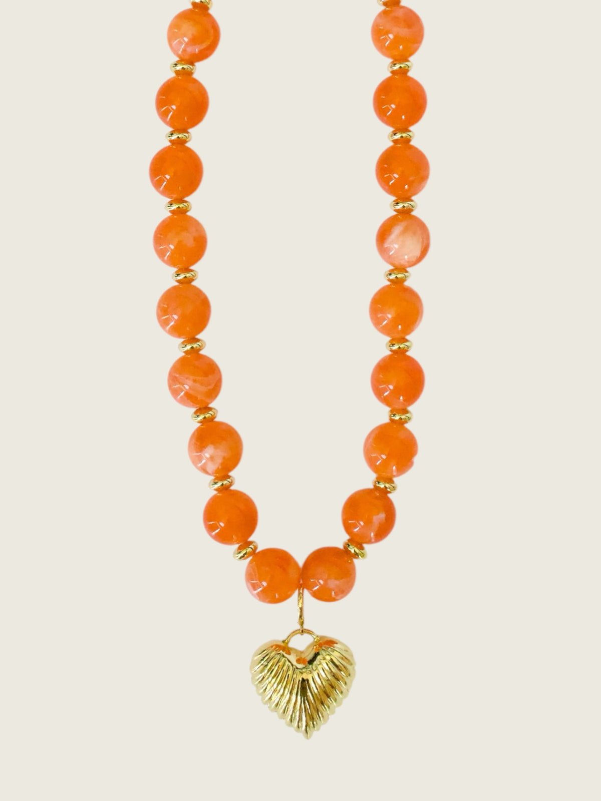 Lucas Beaded Necklace with Gold Heart Pendant - Orange