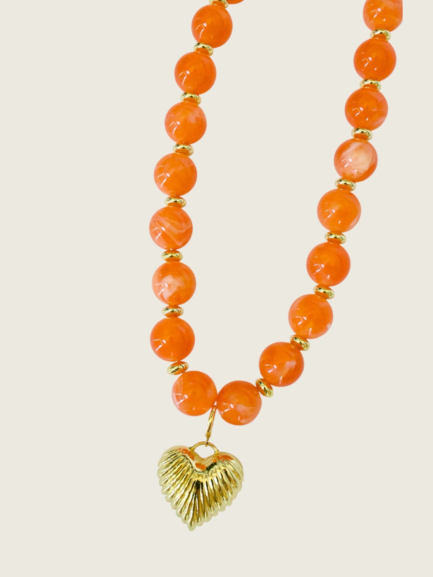 Lucas Beaded Necklace with Gold Heart Pendant - Orange