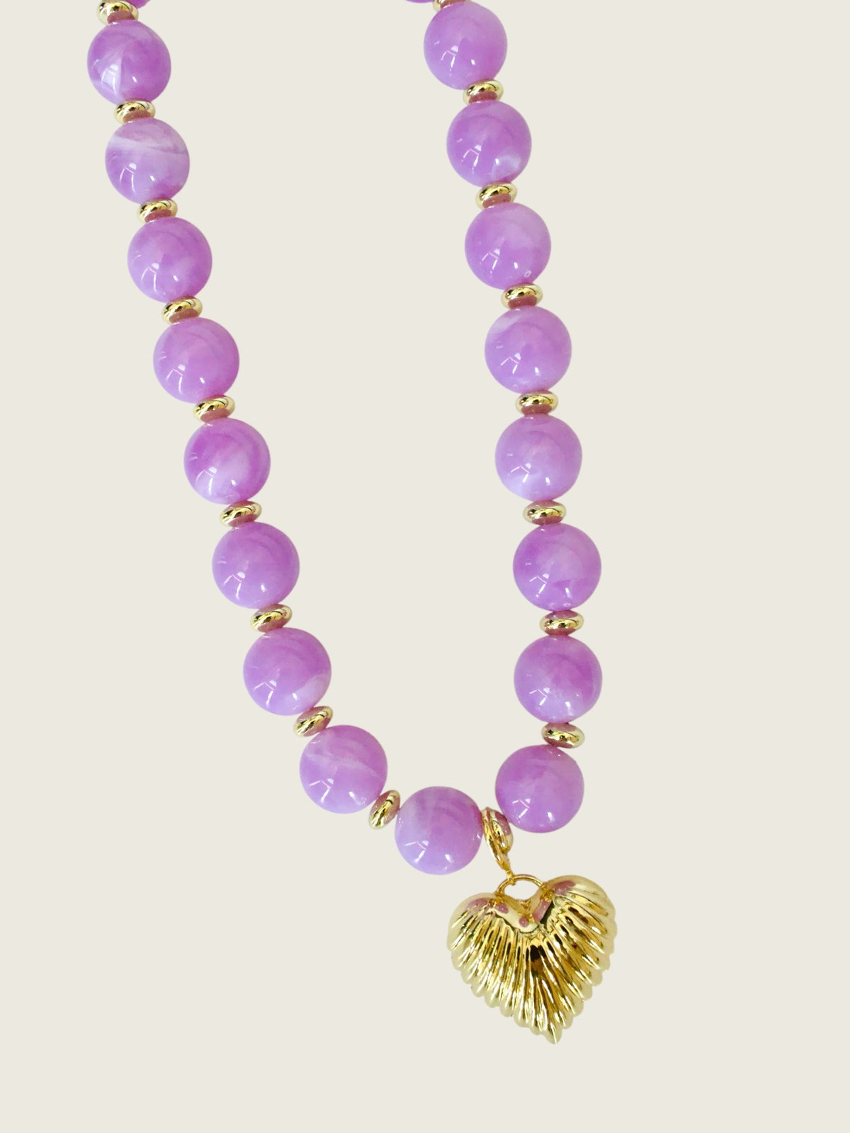 Lucas Beaded Necklace with Gold Heart Pendant - Purple
