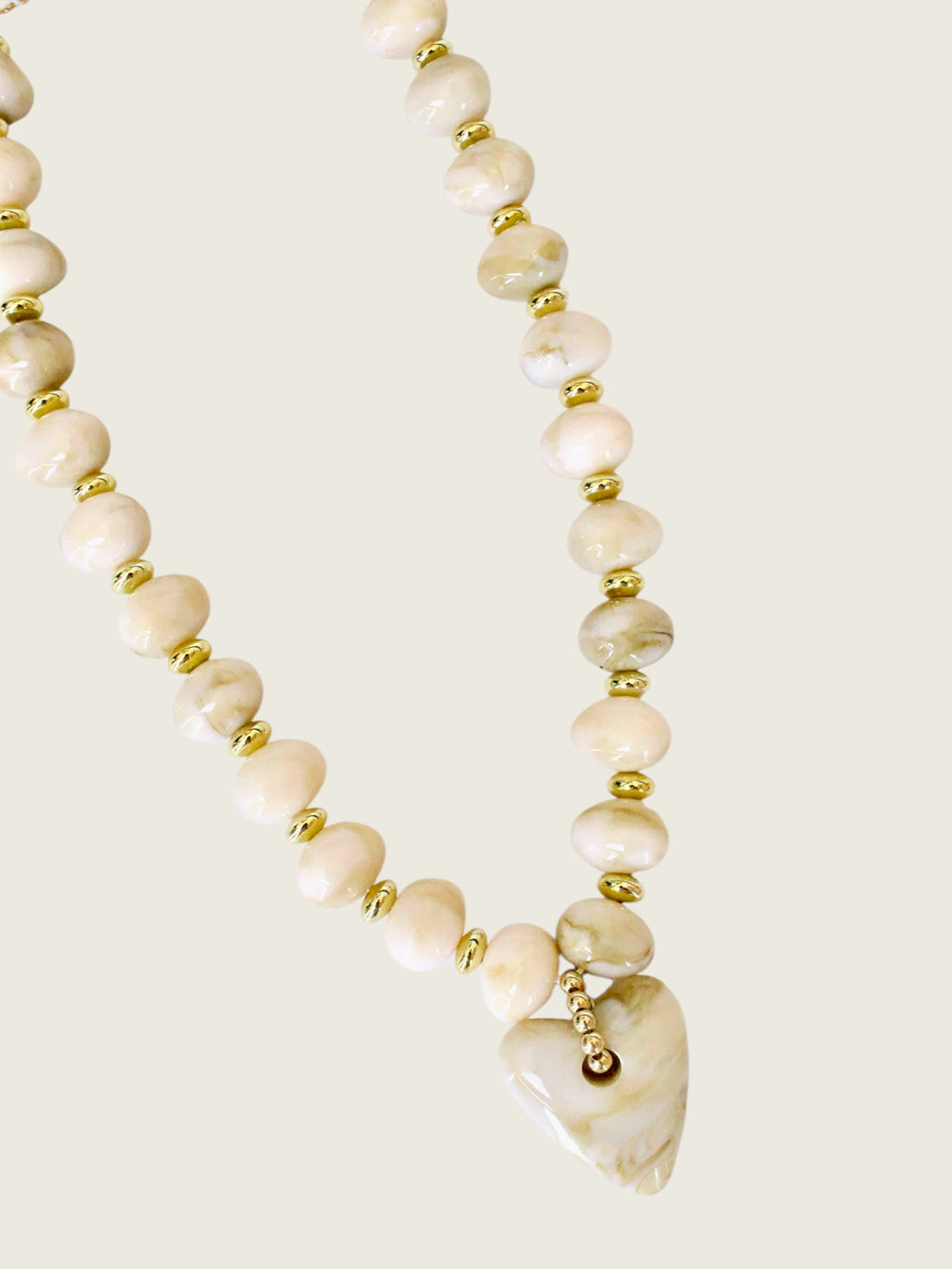 Athens Cream Beaded Necklace with Heart Charm