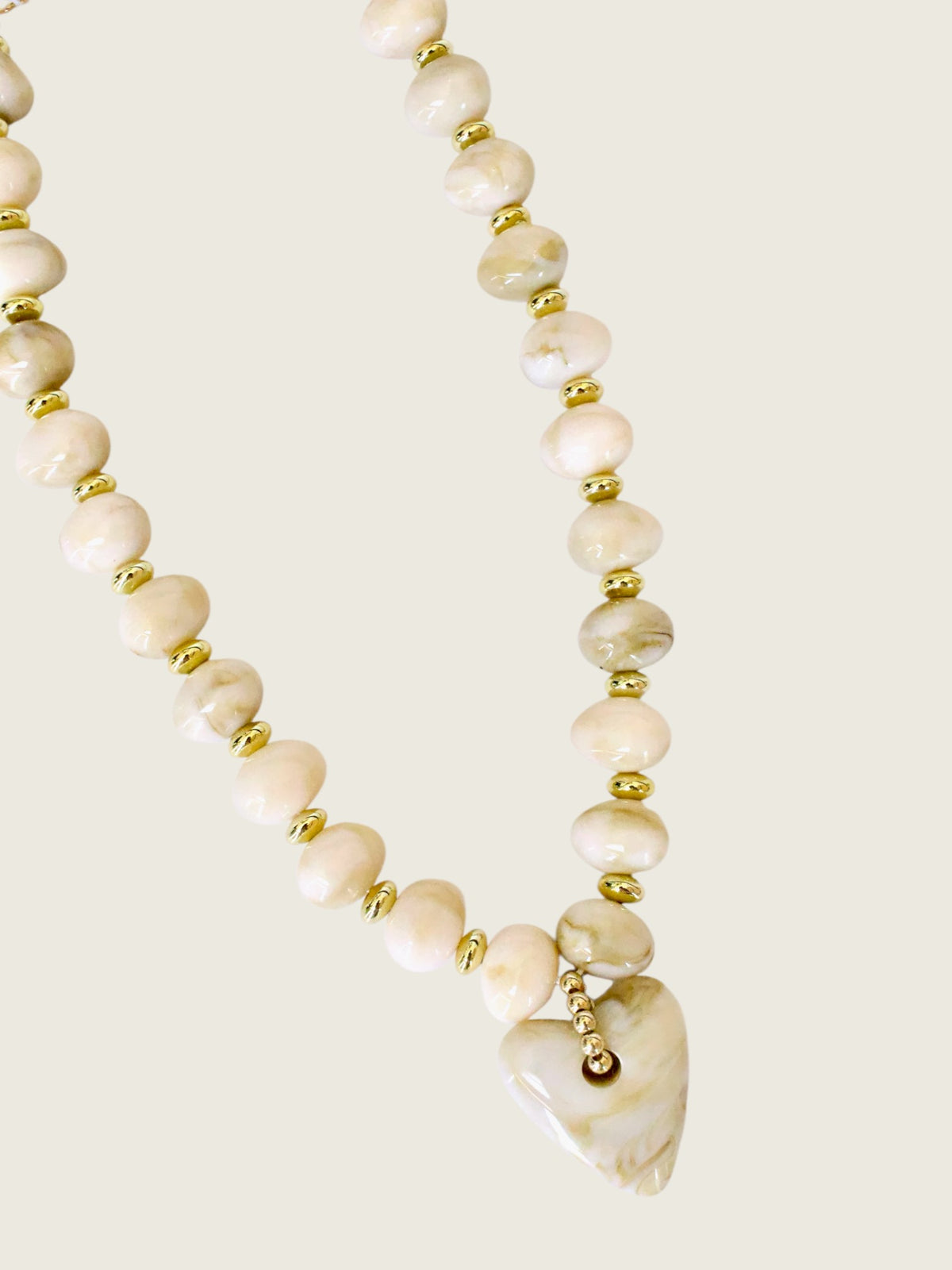 Athens Cream Beaded Necklace with Heart Charm