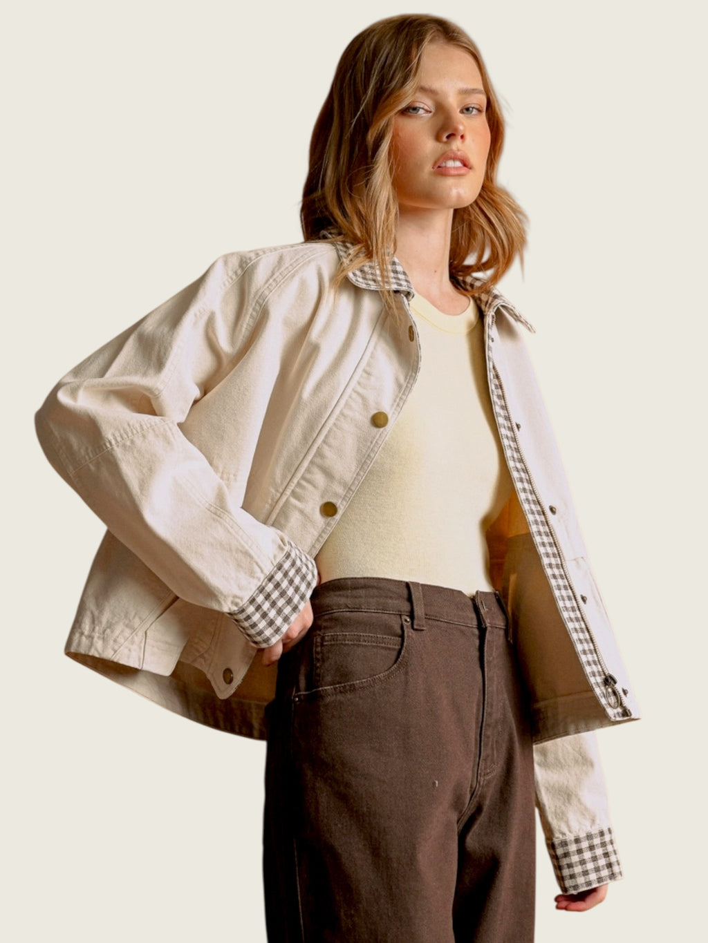 Gingham Collared Twill Jacket