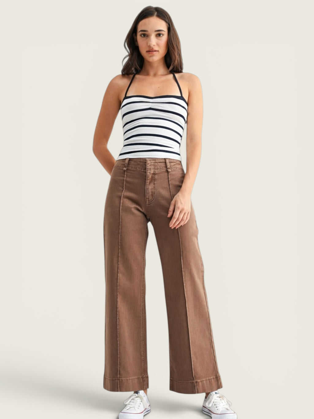 Twill Seamed Wide Leg Pant