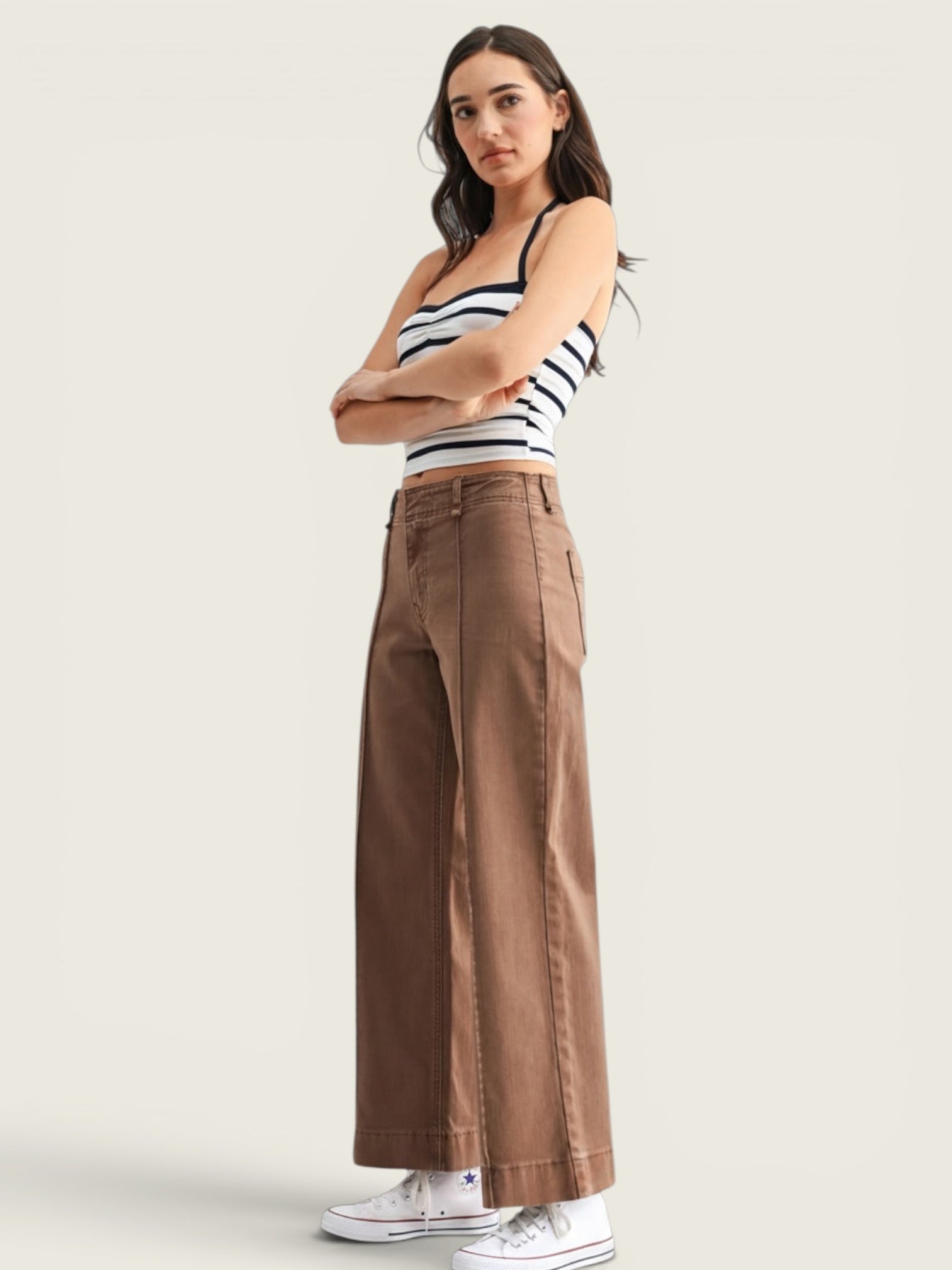 Twill Seamed Wide Leg Pant