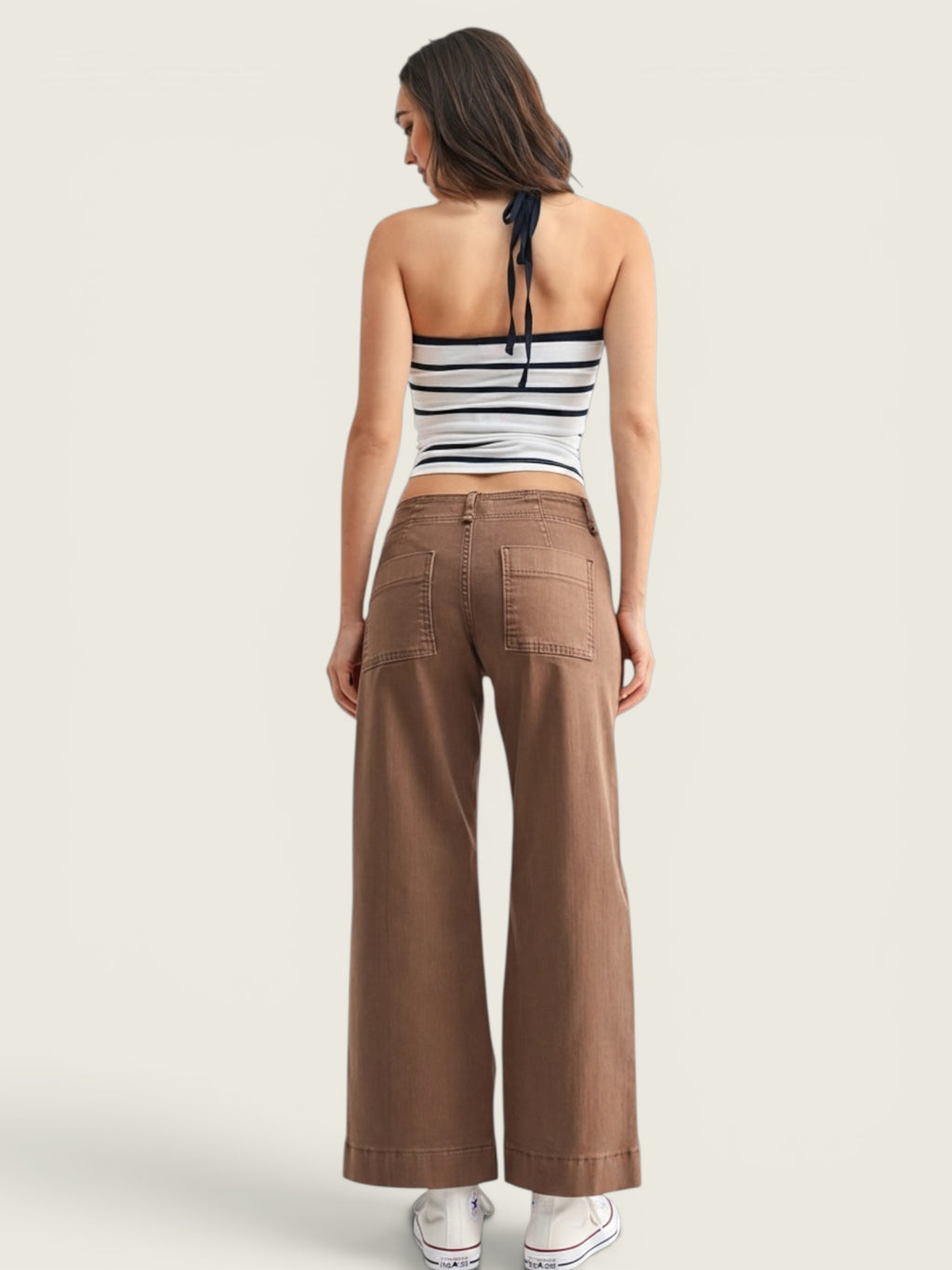 Twill Seamed Wide Leg Pant