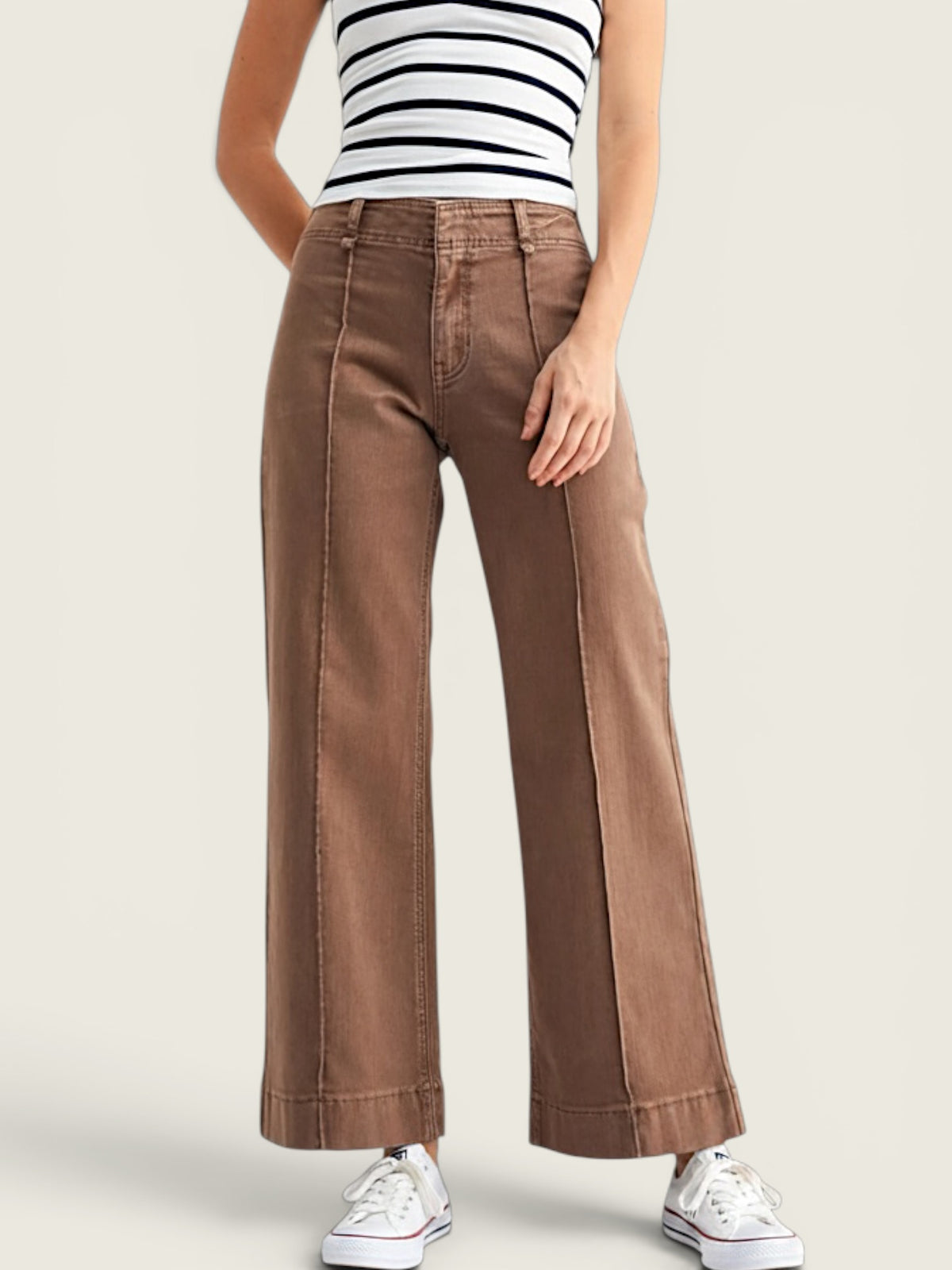 Twill Seamed Wide Leg Pant