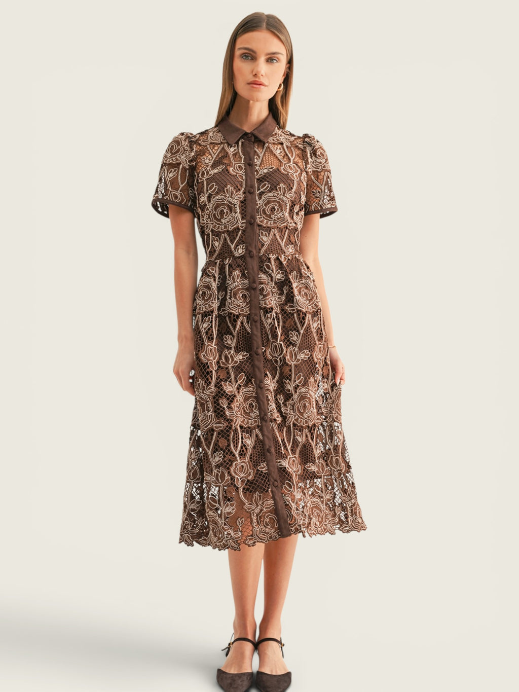 Lennon Lace Midi Shirt Dress