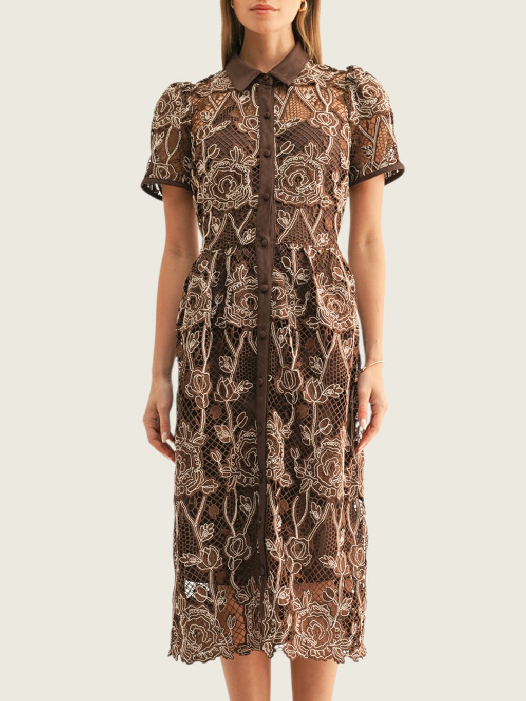 Lennon Lace Midi Shirt Dress