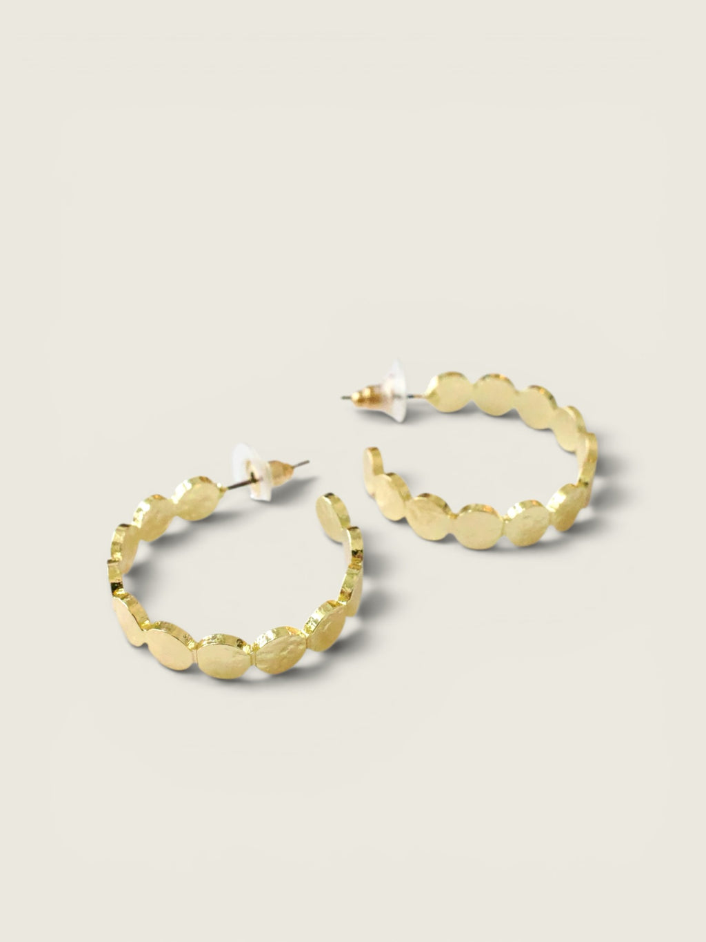 Hammered Gold Scalloped Hoop Earrings