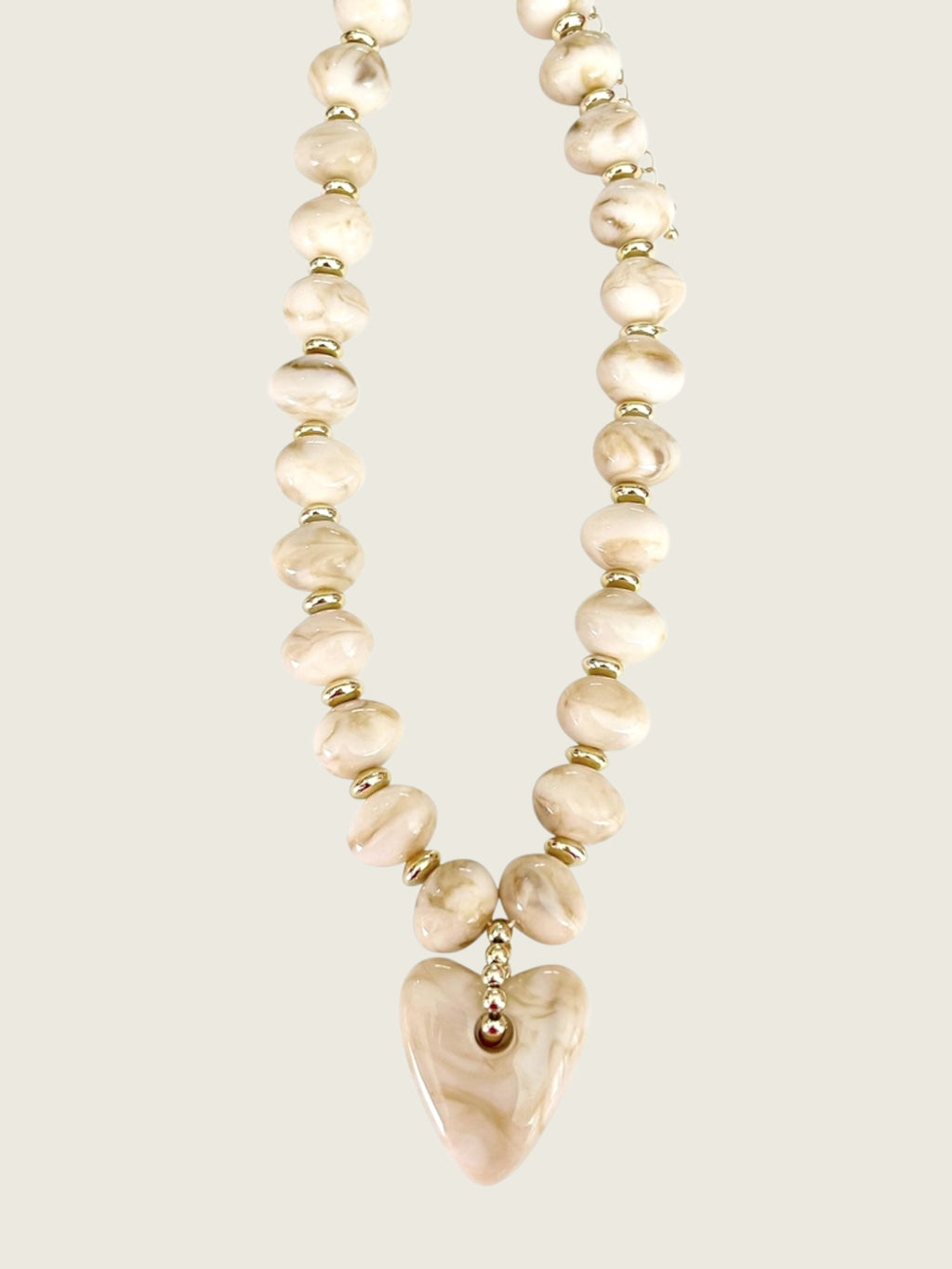 Athens Cream Beaded Necklace with Heart Charm
