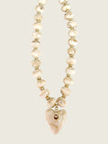 Athens Cream Beaded Necklace with Heart Charm