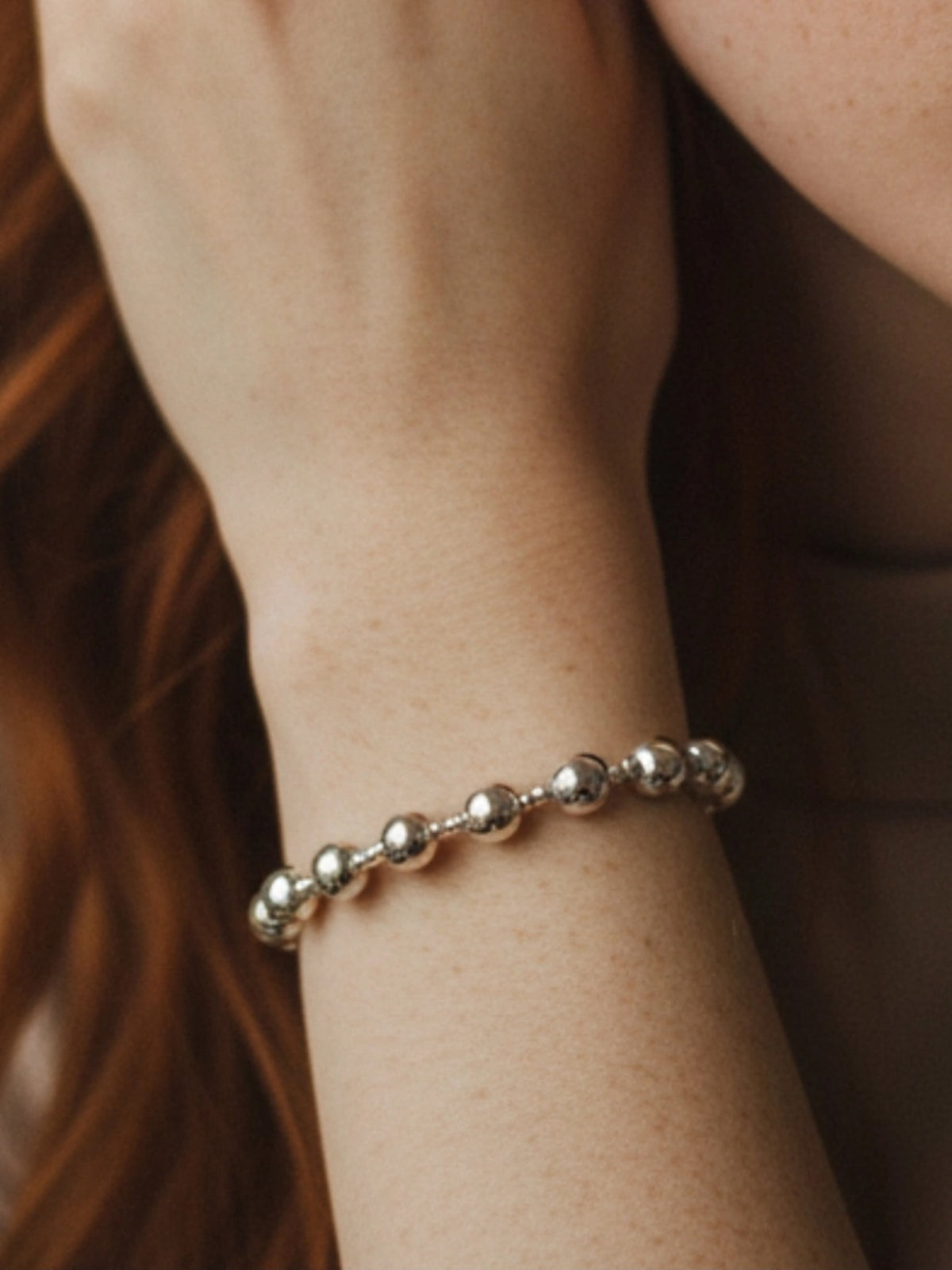 Silver Beaded Duo Stretch Bracelet - Smooth