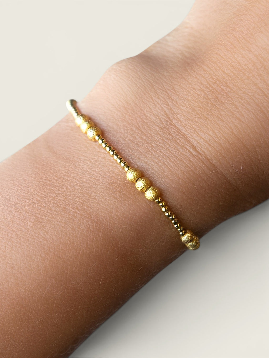 Trio Gold Beaded Stretch Bracelet - Textured