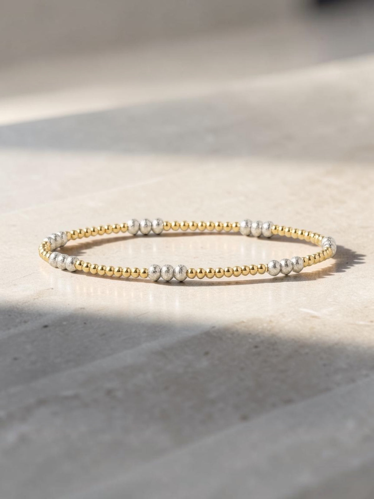 Trio Silver Mixed Metal Beaded Stretch Bracelet - Textured