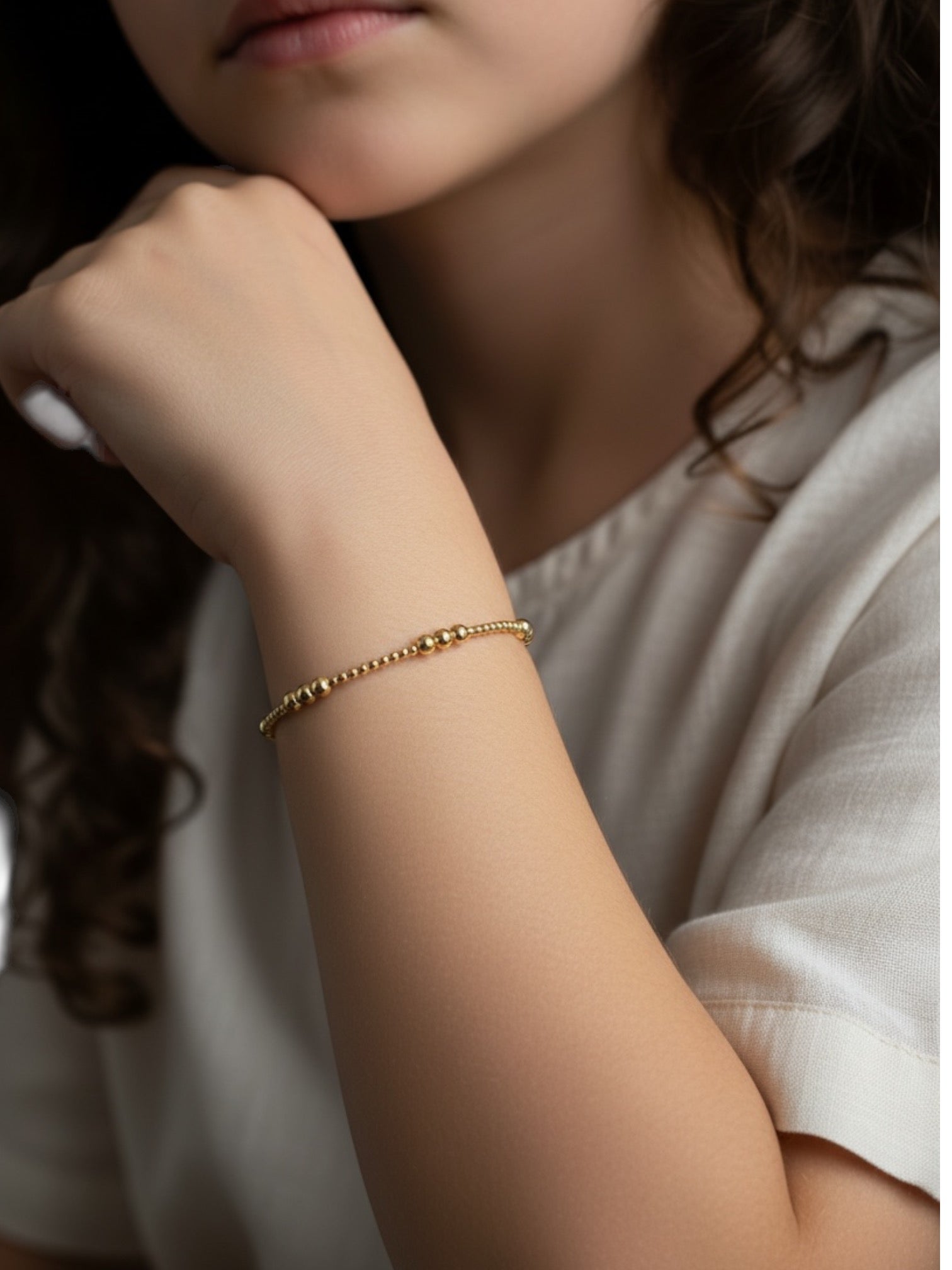 Trio Gold Beaded Stretch Bracelet - Smooth