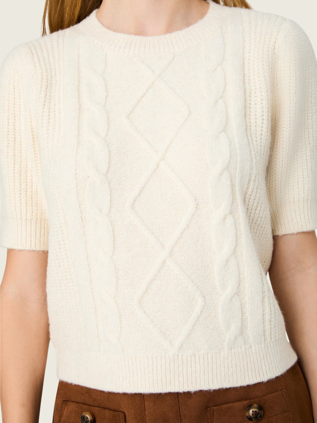 Wesley Knit Puff Sleeve Cable Top