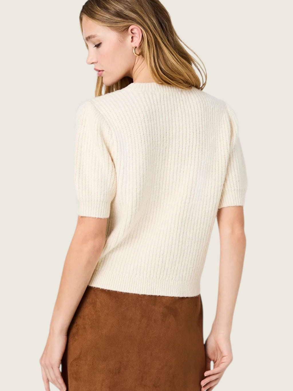 Wesley Knit Puff Sleeve Cable Top