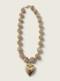 Lucas Beaded Necklace with Gold Heart Pendant -Taupe