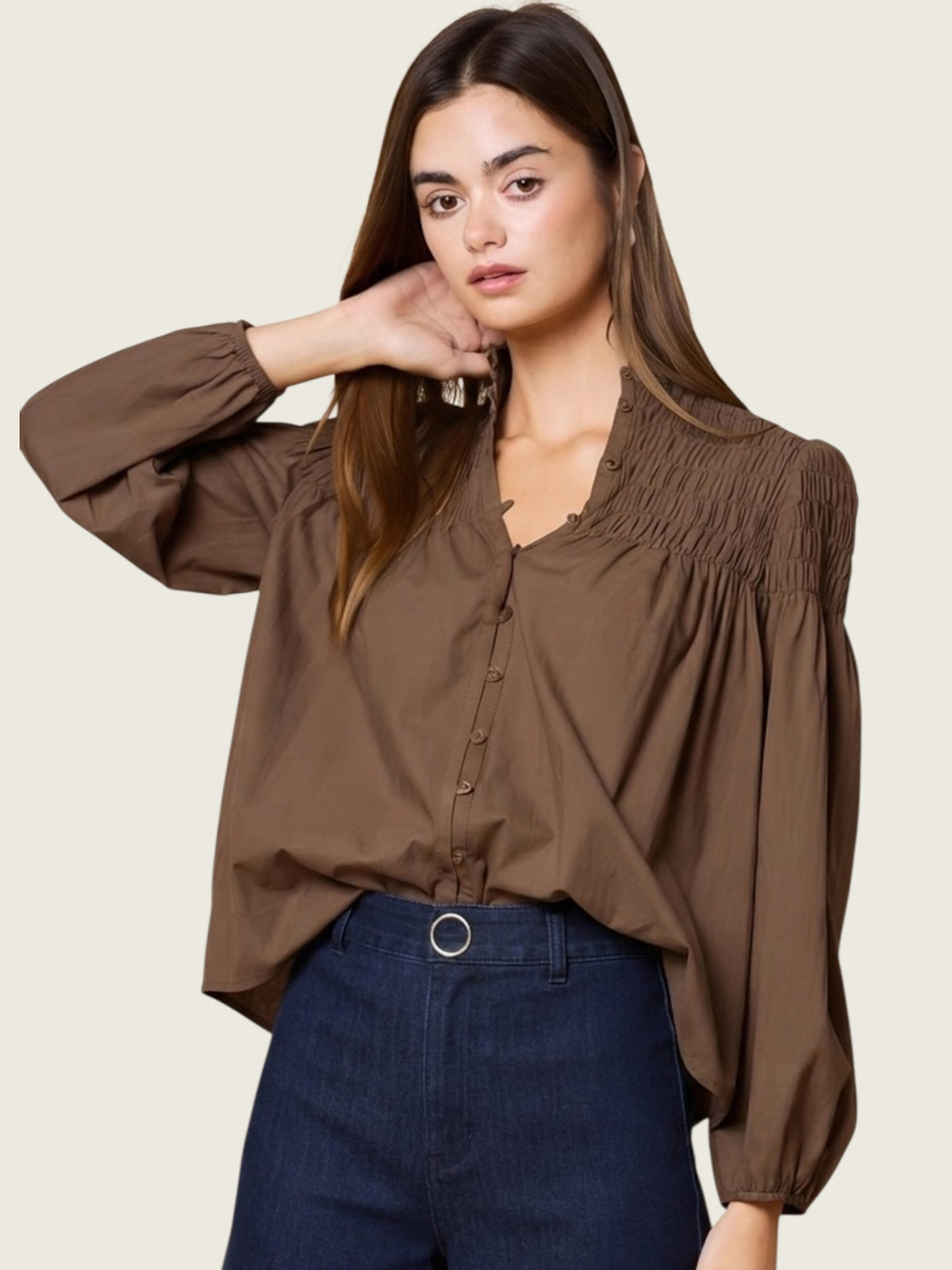 Smocked Bubble Sleeve Blouse