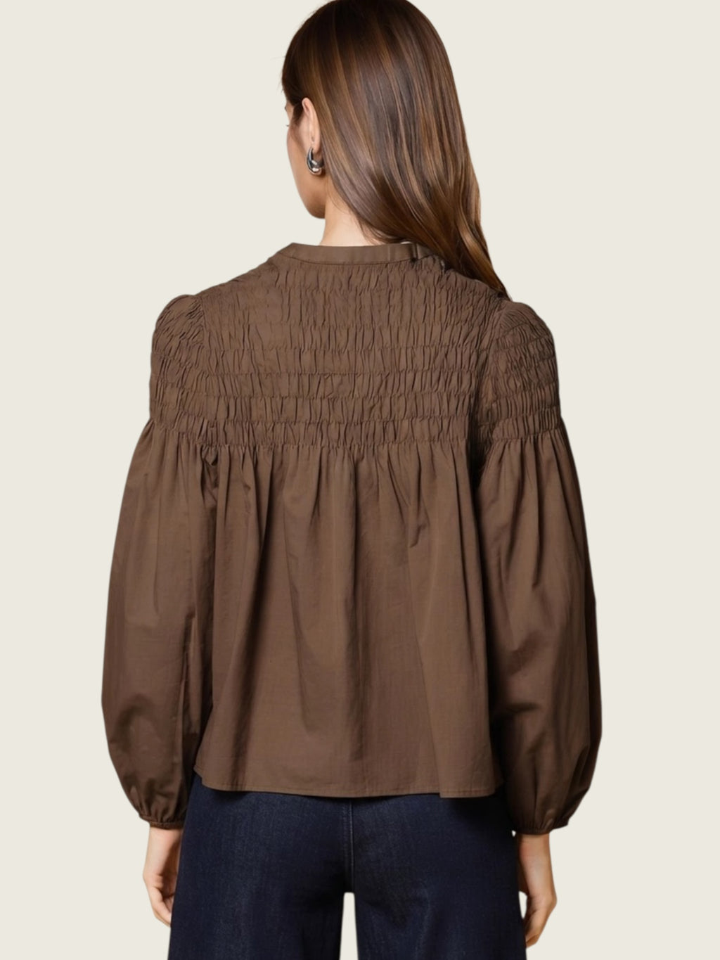 Smocked Bubble Sleeve Blouse