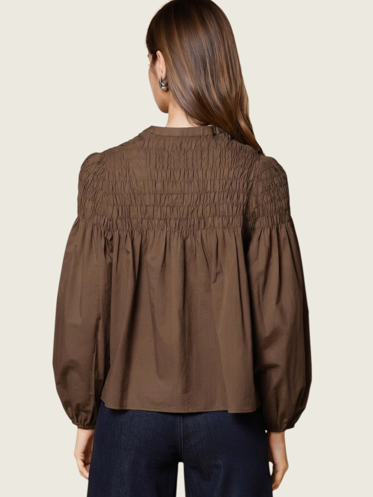 Smocked Bubble Sleeve Blouse