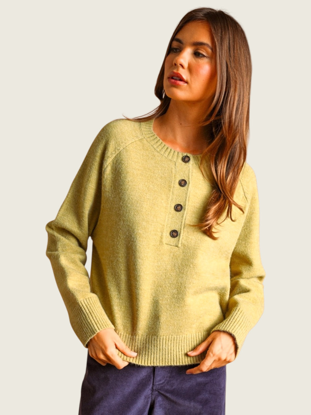 Reya Half Button Sweater Top
