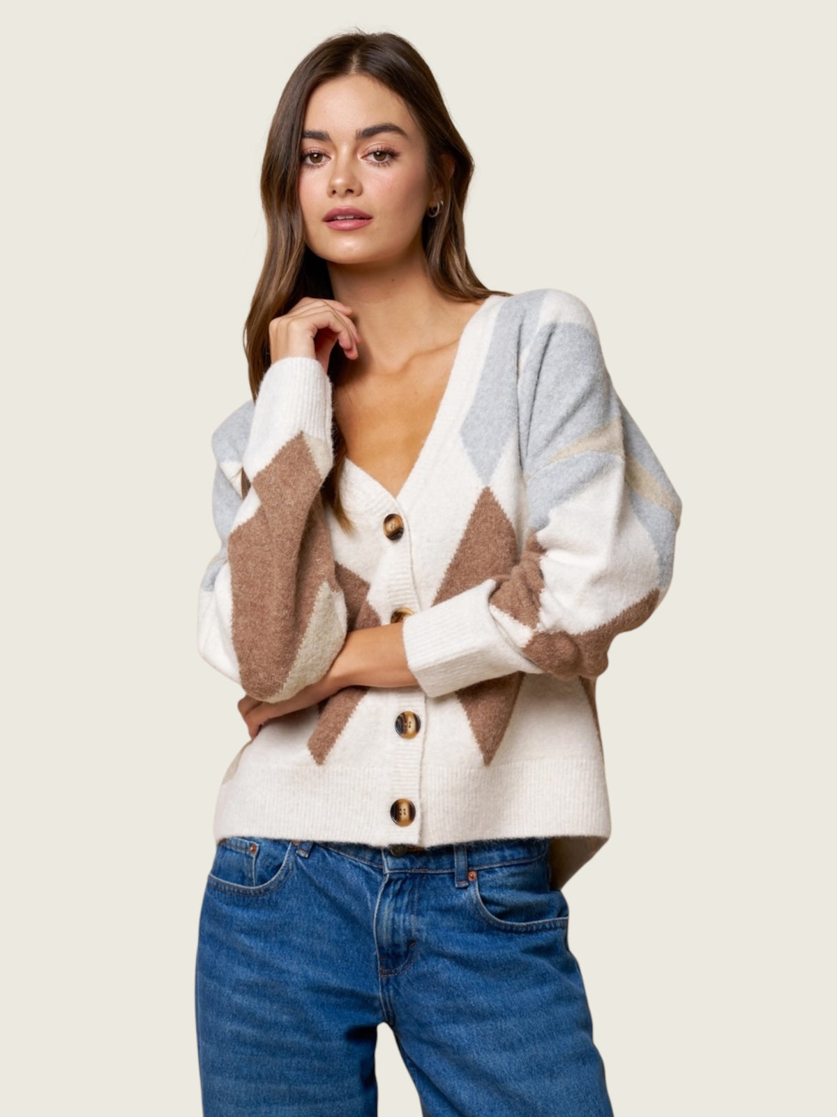 Argyle V-Neck Cardigan
