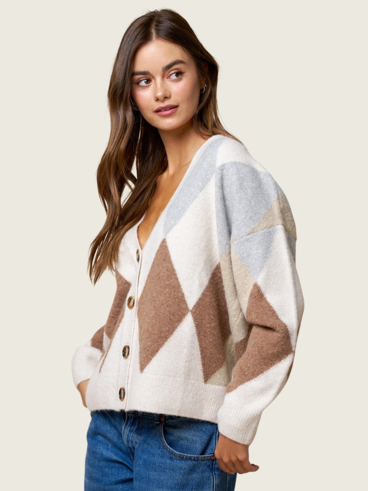 Argyle V-Neck Cardigan