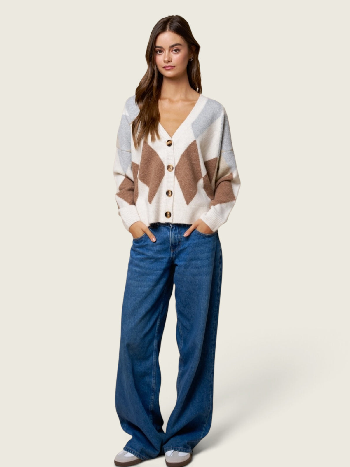 Argyle V-Neck Cardigan