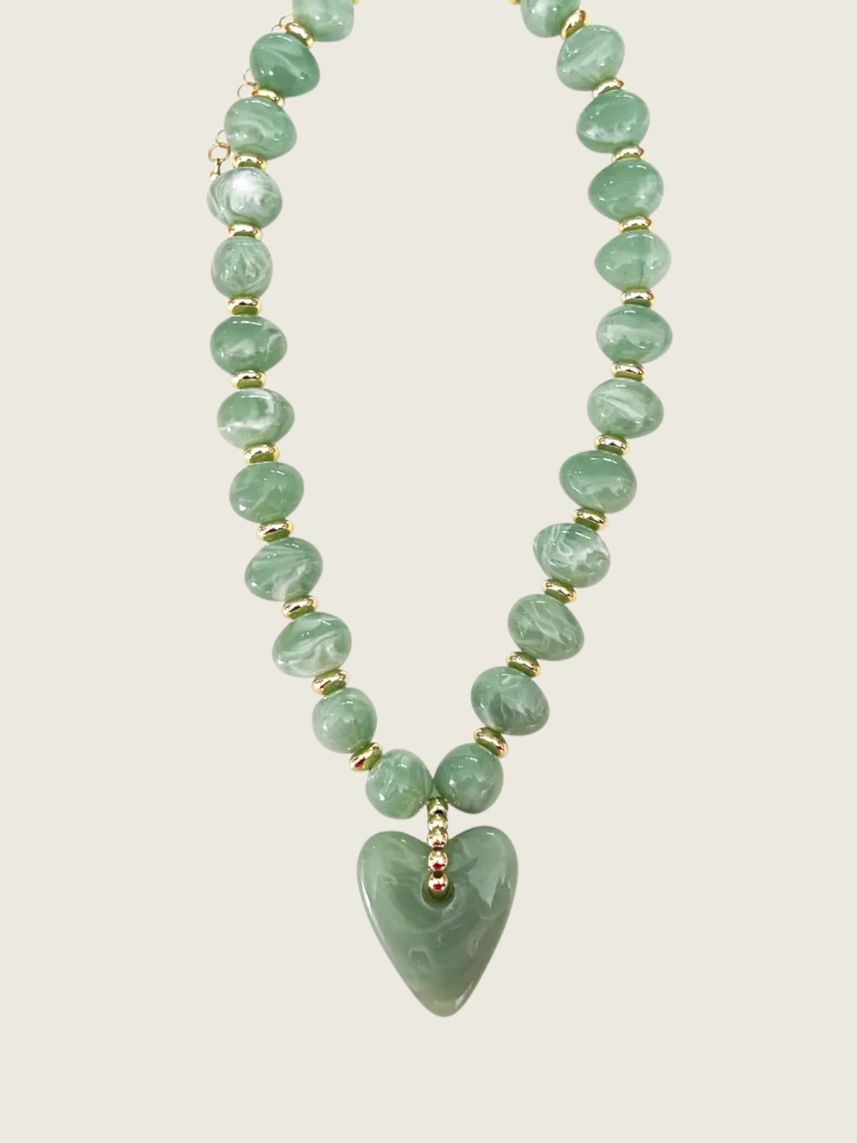 Athens Cream Beaded Necklace with Heart Charm