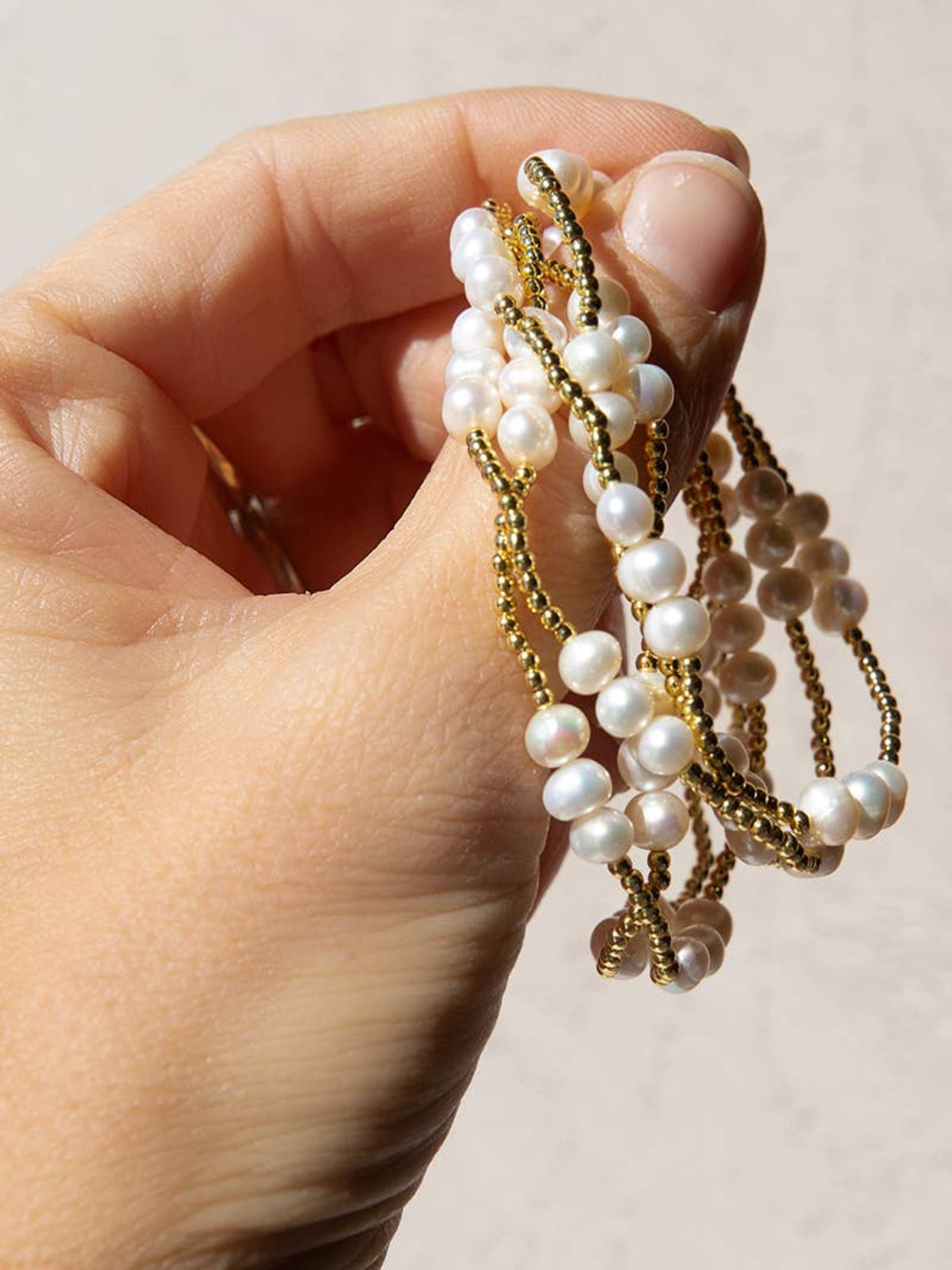 Gold Trio Pearl Stretch Bracelet